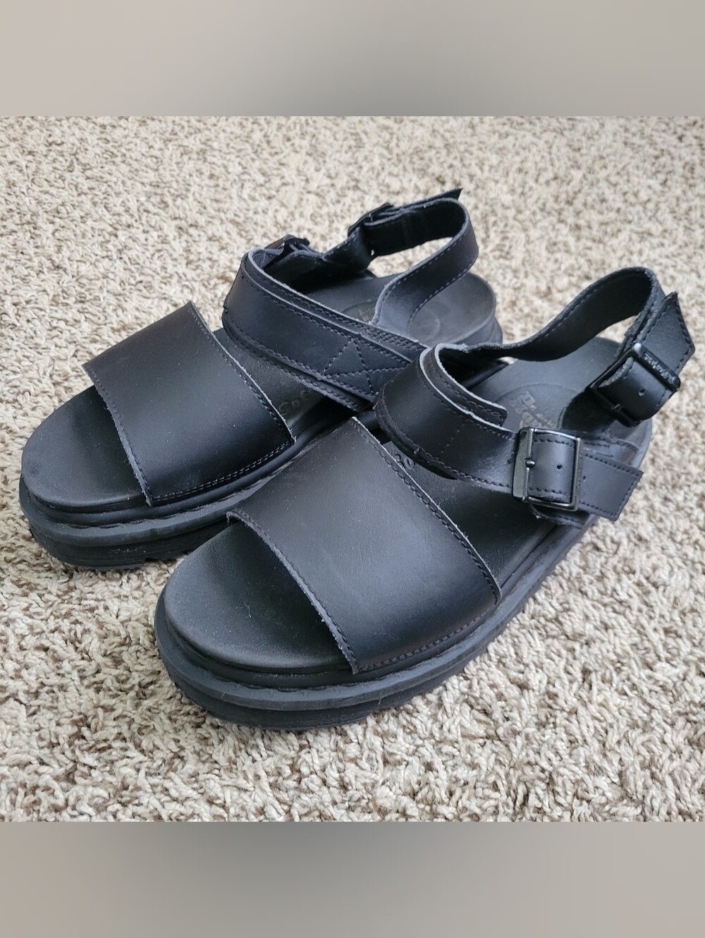 Dr. Martens Voss Mono Sandals Shoes Black Leather Buckle Strappy 7